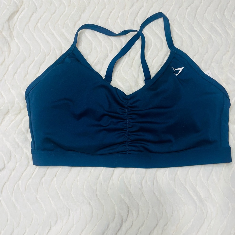 Gymshark ruched sports bra large navy/teal color